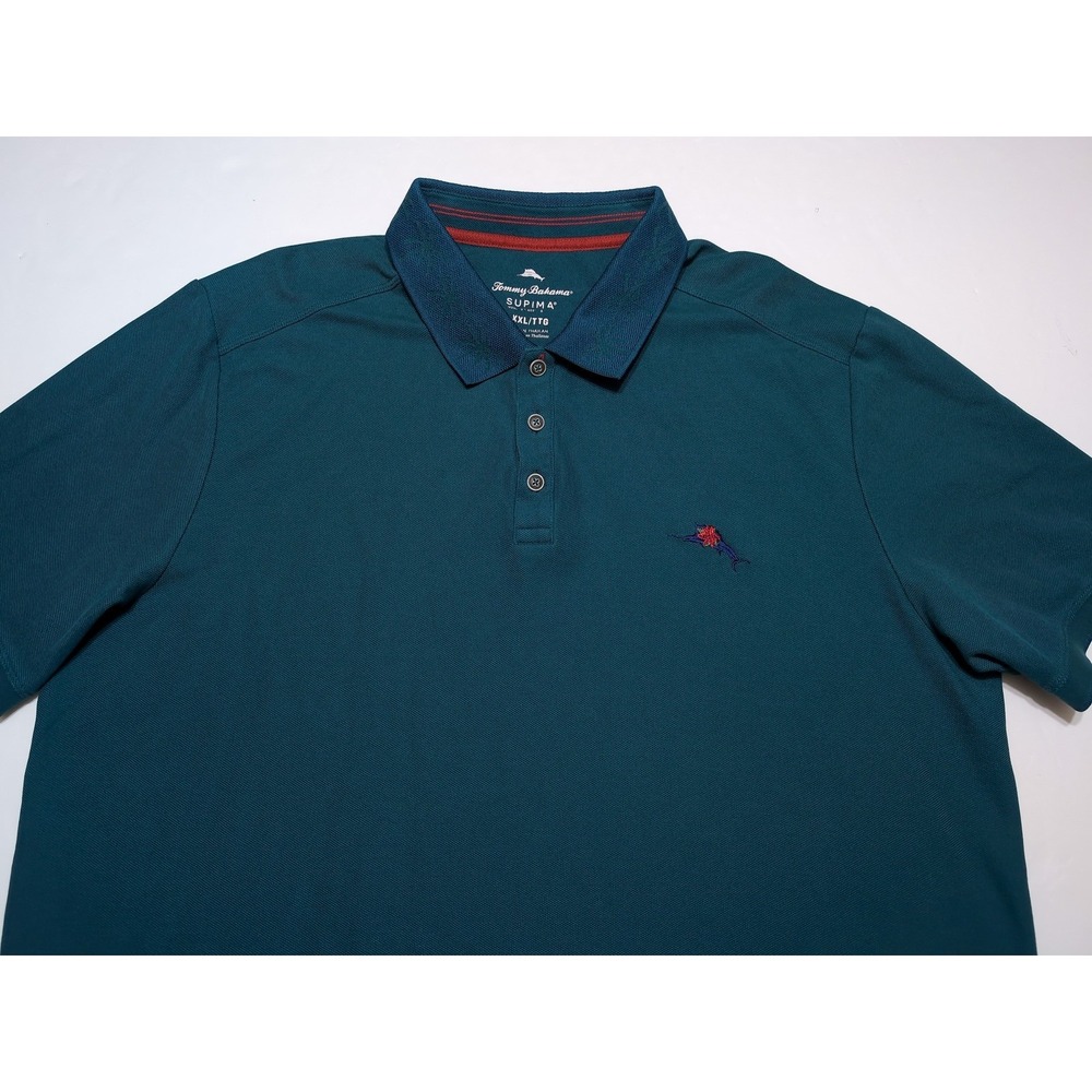 TOMMY BAHAMA Supima Polo Shirt Green Blue Floral XXL 2XL ~ Perfect! - Picture 8 of 10